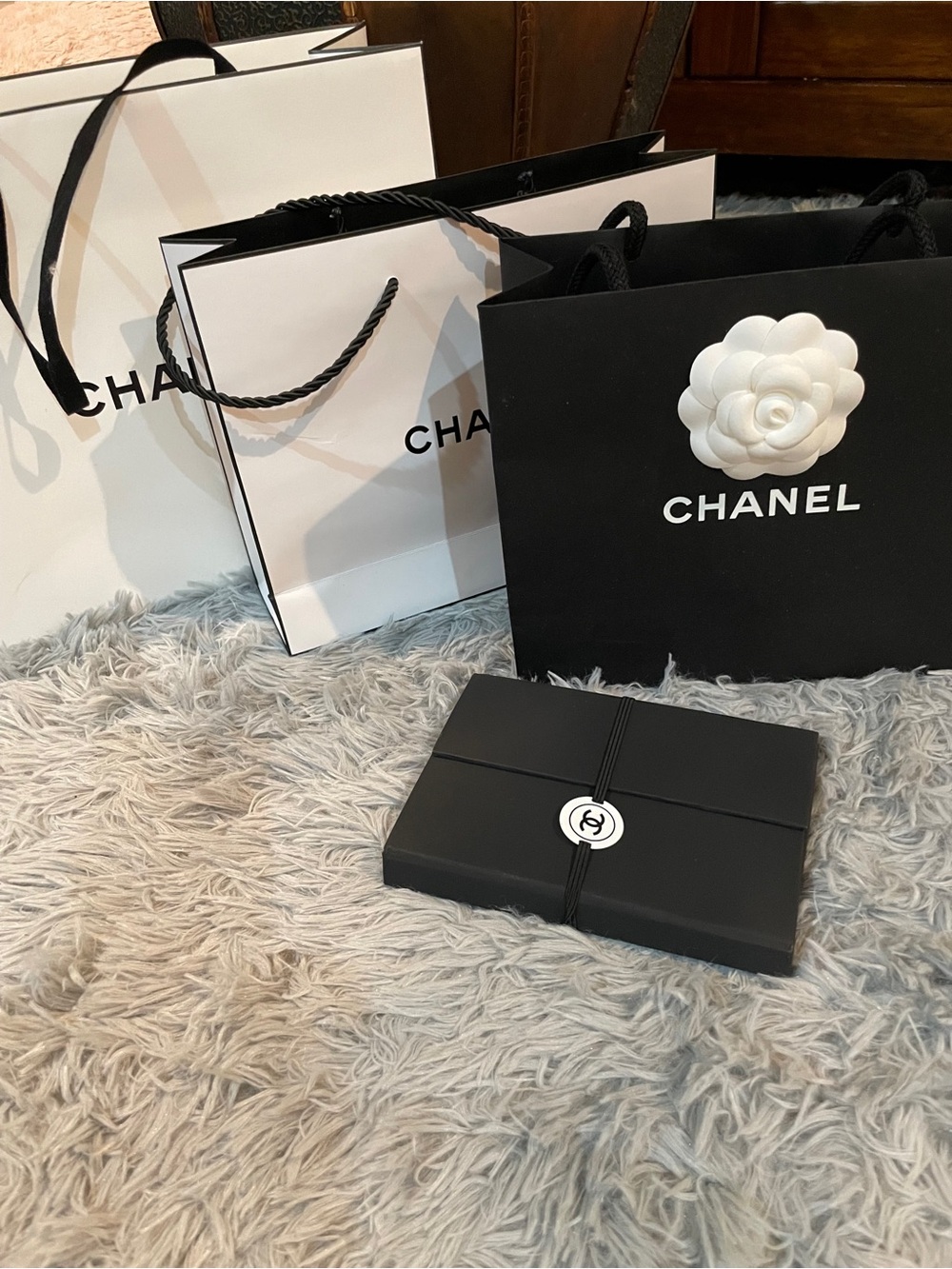 Chanel Black Shopping Bag Set and Stationary set